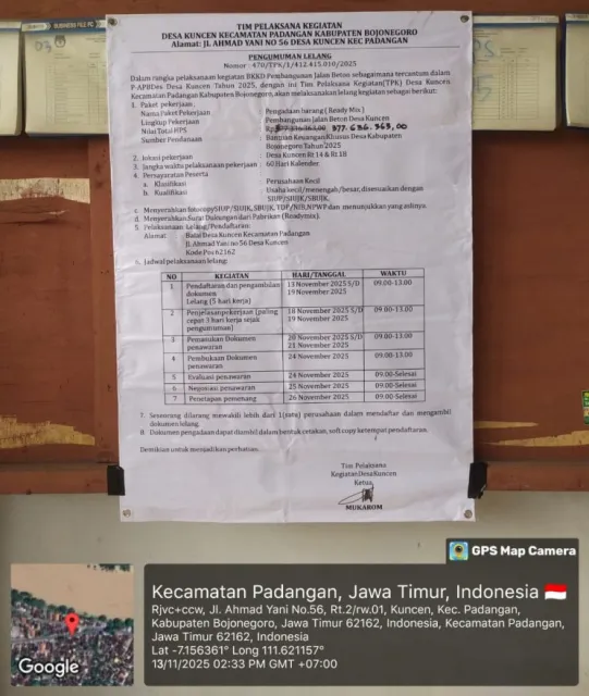 Pengumuman Pembukaan Pendaftaran Peserta Lelang BKK Desa Kuncen Tahun 2025