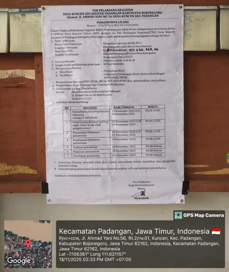 Pengumuman Pembukaan Pendaftaran Peserta Lelang BKK Desa Kuncen Tahun 2025