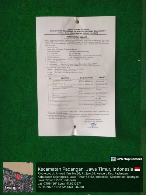 Pengumuman Pembukaan Pendaftaran Peserta Lelang Kegiatan Pengadaan Barang Mobil Siaga Desa BKK Desa Kuncen Tahun 2025
